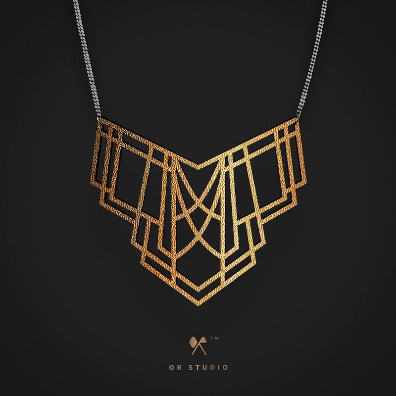 [Gatsby Series] Gatsby ArtDeco Metallic Leather Necklace/Clavicle Chain - Necklaces - Genuine Leather Gold