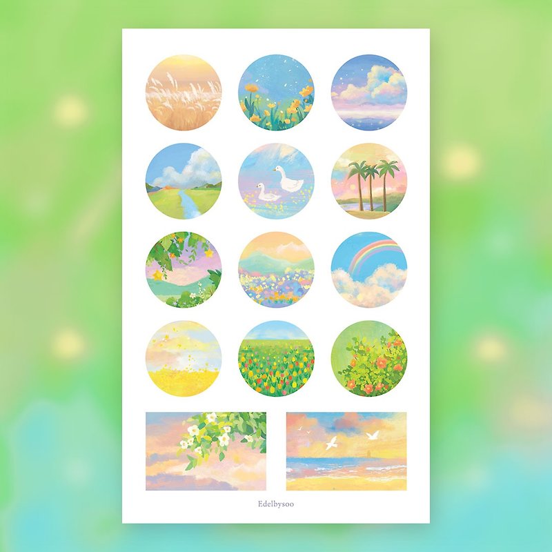 Landscape illustration sticker | Bullet Journal Stickers, Planner Stickers - สติกเกอร์ - กระดาษ หลากหลายสี