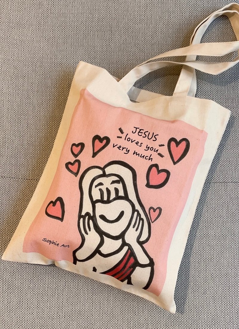 Jesus loves you  Fashionable  Tote Bag Cotton Canvas - กระเป๋าถือ - วัสดุอื่นๆ 