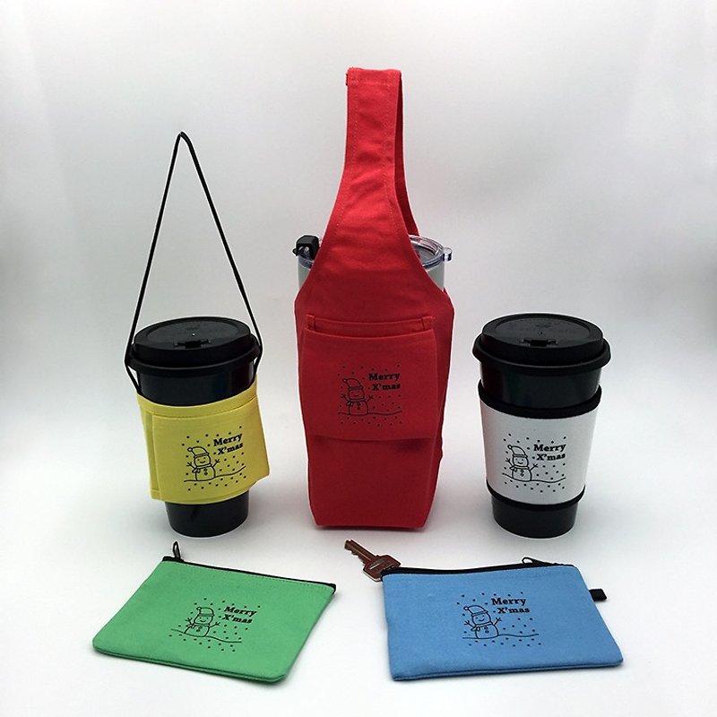 YCCT Snowman limited edition special gift bag (drink bag classic / cover models / cup sets / key wallets / purse) Christmas gift exchange gifts - กระเป๋าถือ - ผ้าฝ้าย/ผ้าลินิน หลากหลายสี