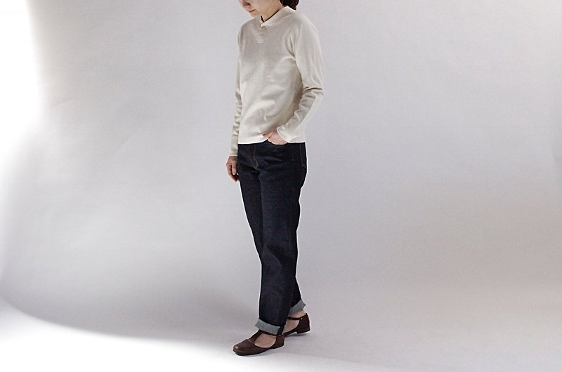 Milanolive Cotton Henry Neck Tops / KINARI - เสื้อยืดผู้หญิง - ผ้าฝ้าย/ผ้าลินิน ขาว