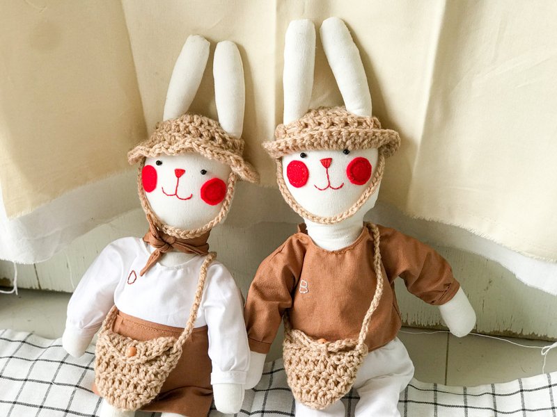 Customized Gift Handmade doll : Rabbit doll couple - Stuffed Dolls & Figurines - Cotton & Hemp Brown