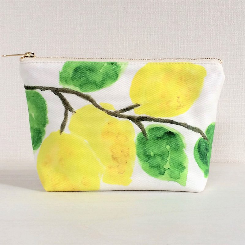 Fruit garden gusseted pouch Lemon - กระเป๋าเครื่องสำอาง - ผ้าฝ้าย/ผ้าลินิน สีเหลือง
