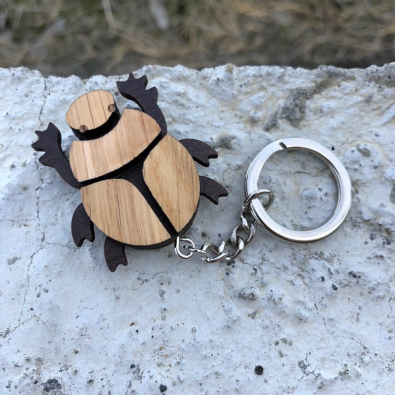 糞金龜不崩潰鑰匙圈 木製甲蟲 - 鑰匙圈/鑰匙包 - 木頭 咖啡色