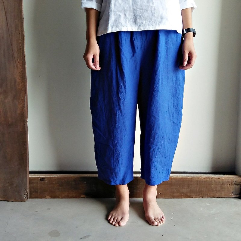 Fat, low-cut pants, linen, blue, hemp - Women's Pants - Cotton & Hemp Blue