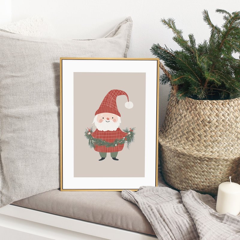 クリスマスツリーの飾り付けはお任せください - クリスマスイラスト/クリスマスツリー飾り付けアートパネル/クリスマス小物/プレゼント交換 - ポスター・絵 - コットン・麻 レッド