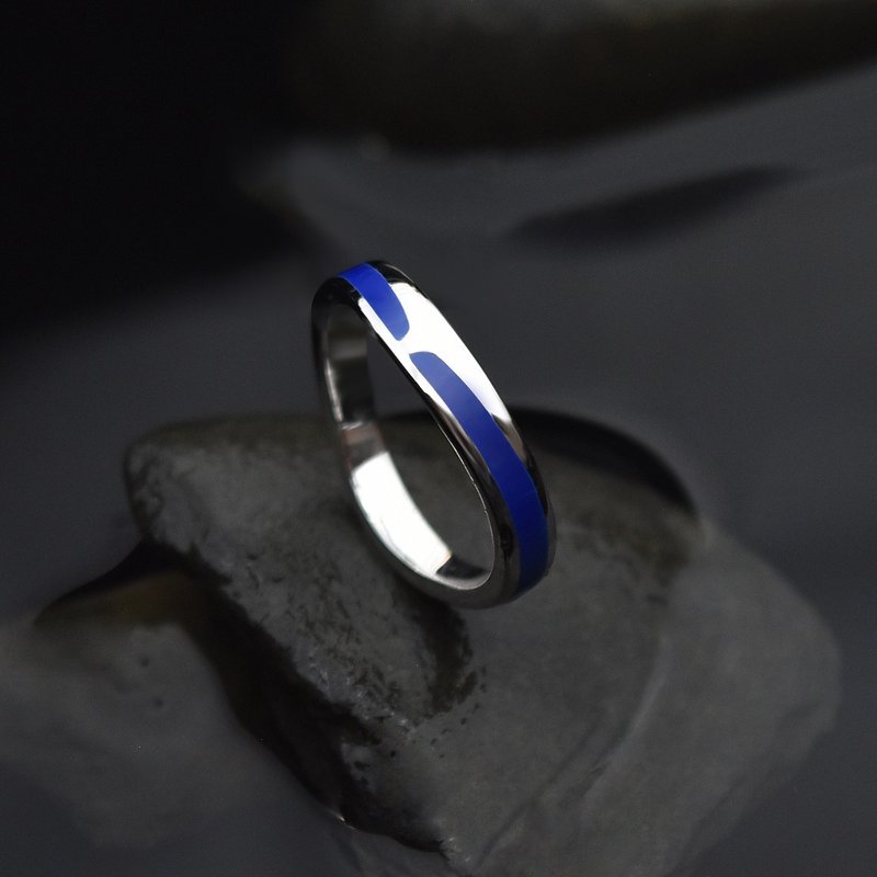 Enamel Silver Ring - aristocratic blue ROYAL BLUE - แหวนทั่วไป - เงิน สีเงิน