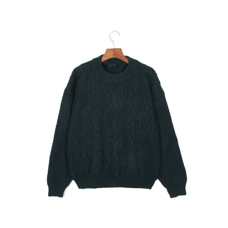 Eggplant vintage] Blue-green algae coarse knit twist with the old sweater - สเวตเตอร์ผู้หญิง - ขนแกะ สีเขียว