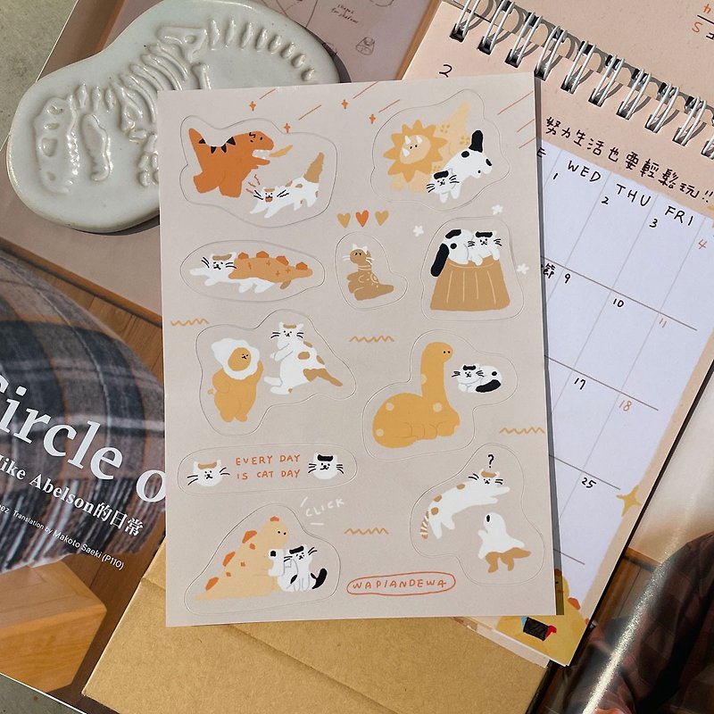 Daily life with cats - waterproof cut stickers - Stickers - Paper Yellow