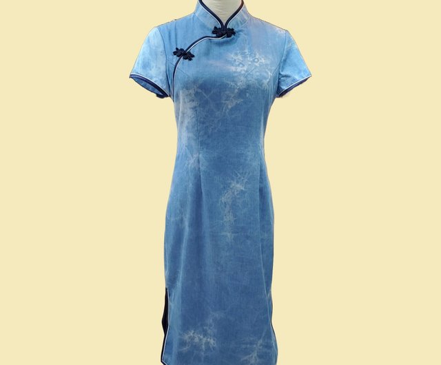 チャイナ服 藍色 花絞り染め 旗袍】藍色 チャイナドレス【国内在庫】 – 中華服飾雑貨店