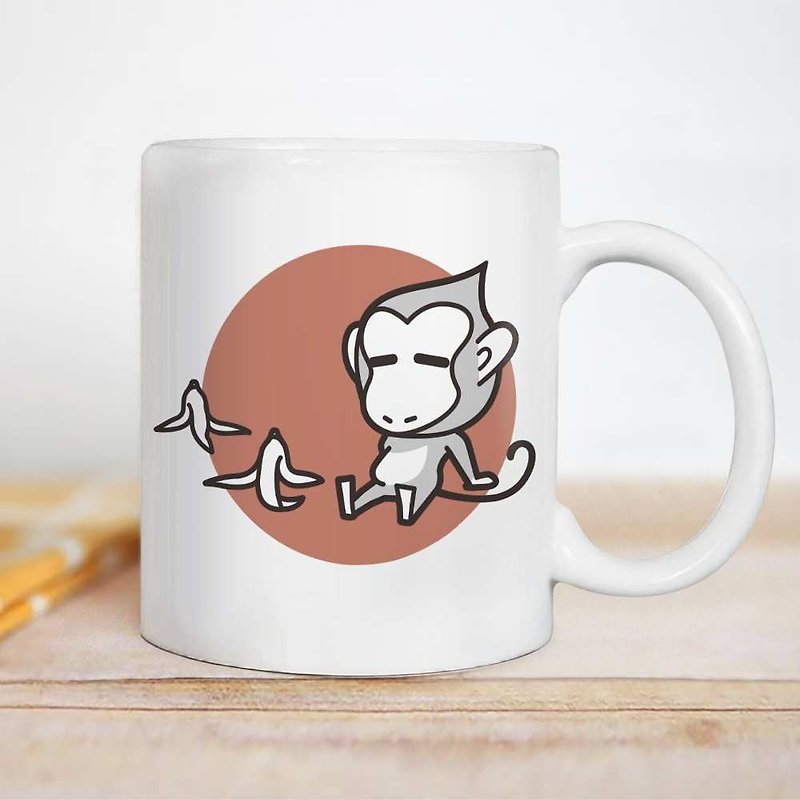 Lazy Energy【Monkey】12 Zodiac Mug / Customizable text - Mugs - Porcelain White