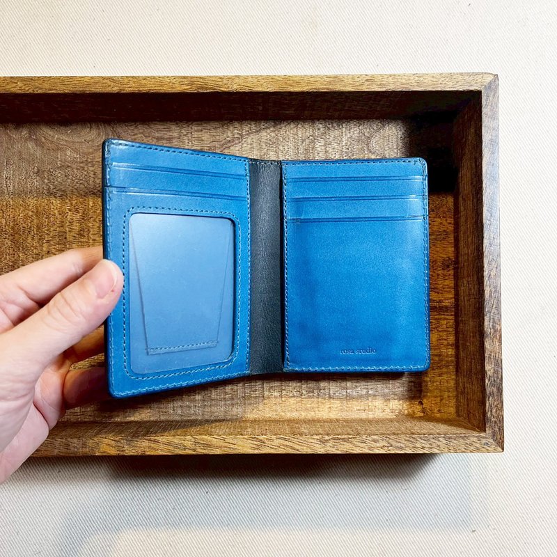 Vegetable-Tanned Bifold Wallet_Vertical 5 Card Slots & Bill Compartment_Black with Denim Blue - Wallets - Genuine Leather Black