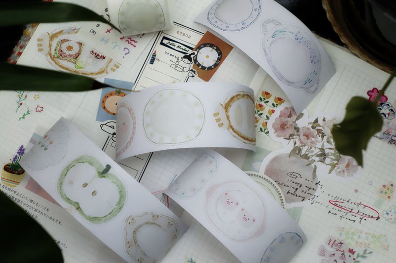 盤間趣繪 食器の楽しみ 和紙膠帶 (kiss-cut) - 紙膠帶/和紙/PET - 其他材質 多色