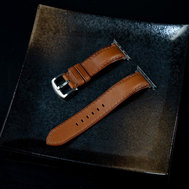 Apple Watch 錶帶 微立體款 (義大利植鞣革-淺茶色) - 錶帶 - 真皮 橘色