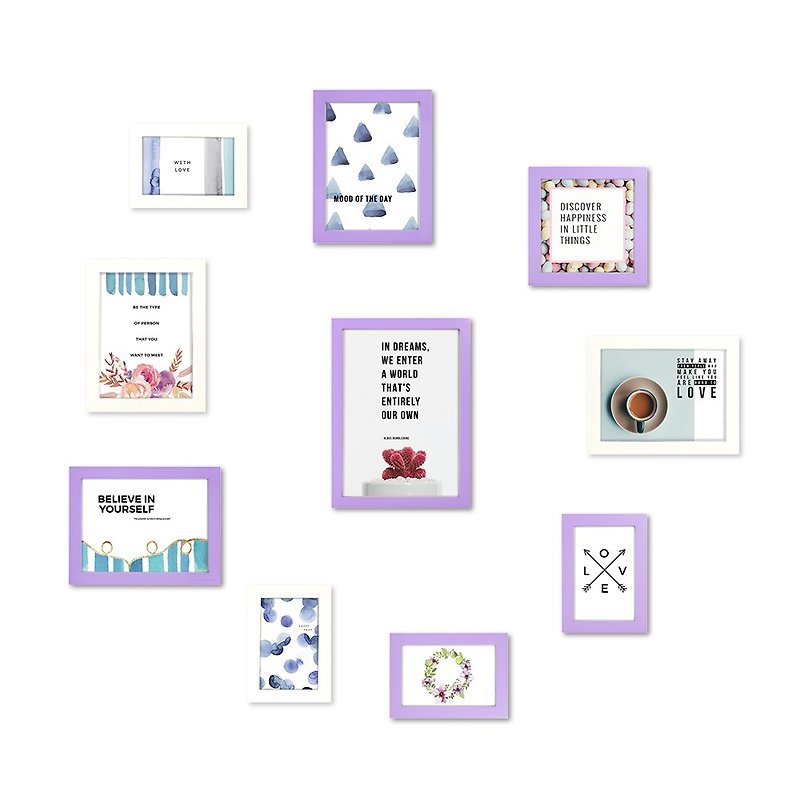 簡約相框 粉紫+白色 10入組合 馬卡龍色系 少女風格 室內設計 - 相框/畫框 - 木頭 紫色