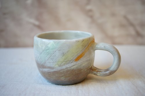 昕作。陶 手捏粉引花茶杯 粉彩 230 ml 紅茶杯 咖啡杯 下午茶道具