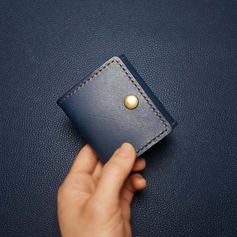 Natural cow leather three-dimensional wallet-change does not fall out design_square_dark blue series - กระเป๋าใส่เหรียญ - หนังแท้ สีน้ำเงิน