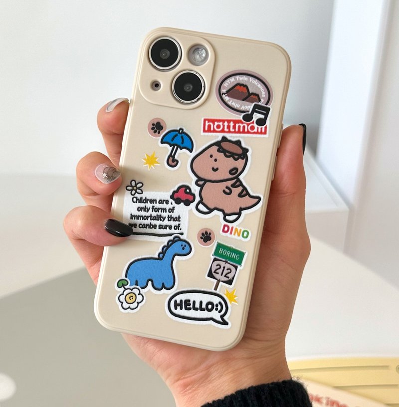 Baby dinosaur sticker beige Mobile phone case Silicone Protective Case - Phone Cases - Silicone Brown