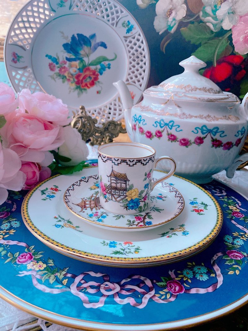 英國製骨瓷Aynsley 安茲麗1905年手繪古董杯兩件組百年古董 - 茶壺/茶杯/茶具 - 瓷 多色