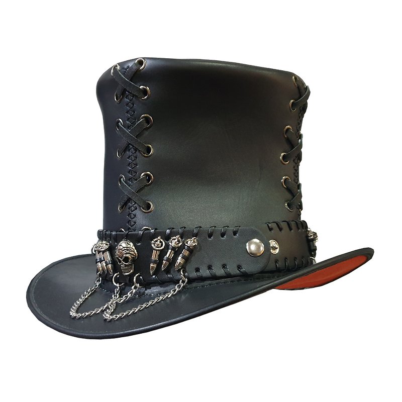 Steampunk Gothic Vintage Corset Style Leather Top Hat - หมวก - หนังแท้ สีดำ
