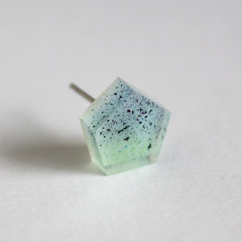 Resin Earrings / 545 / Pentagon / Champagne Supernova - Single Stud - Earrings & Clip-ons - Plastic Green