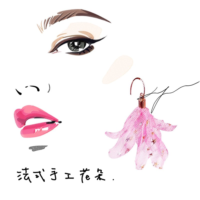 Daqian Design Sweet Pretty Pink Yarn Ribbon Venus Flower Earrings/Clip lover Japan and South Korea - Earrings & Clip-ons - Cotton & Hemp Pink