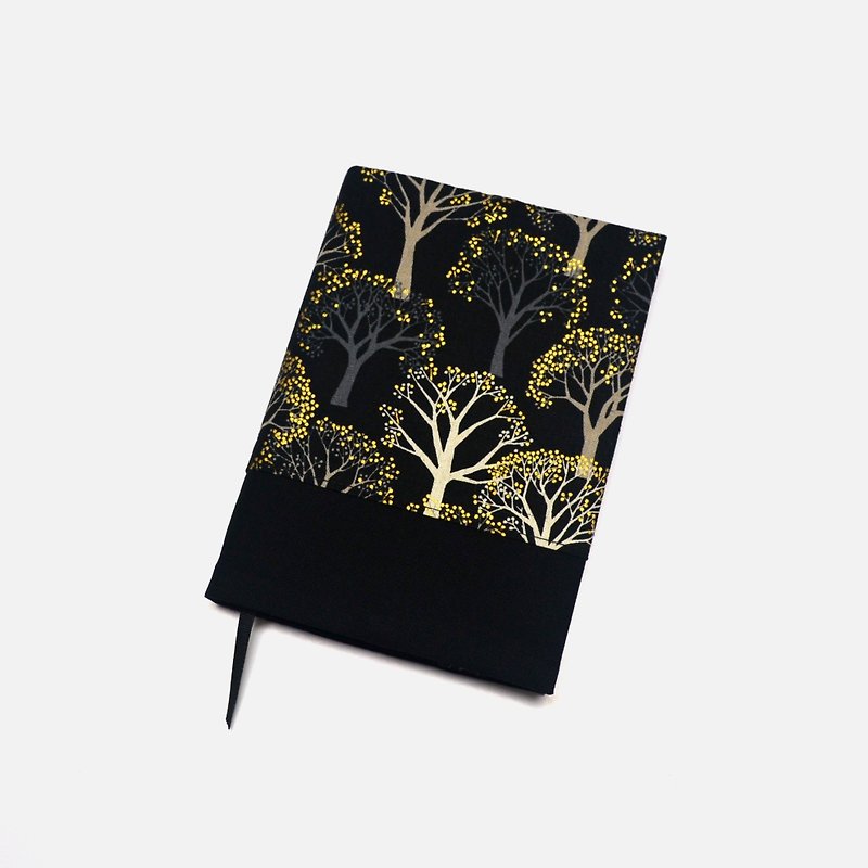 Brocade tree book cover with bookmark handmade Print Cotton Fabric canvas - Book Covers - Cotton & Hemp Black