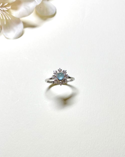 凝翠 Ning Jewelry／翡翠輕珠寶 【雪花】冰玻藍剛翡翠(玉)戒指 s925純銀鍍18k金