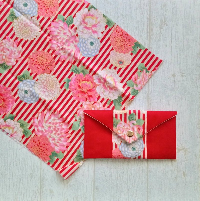 [ENT/Universal Red Packet Bag] Bronzing Flower Blossom Wealth and Wind Flower Belt Lined with French Glitter Cloth - Chinese New Year - Cotton & Hemp Red