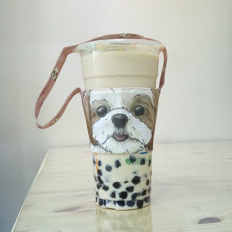 Shih Tzu-Double-sided Drink Cup Set-Dog Sketch Series~Double-sided Drink Bag - ถุงใส่กระติกนำ้ - เส้นใยสังเคราะห์ 