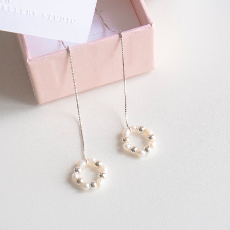 PEARL CIRCLE DROP EARRINGS - Earrings & Clip-ons - Sterling Silver White