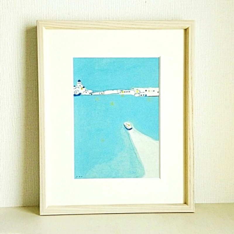 Pinkoi Proxy Purchase - "Port Town" *Wooden frame included (8-cut size) Illustration Sea Light blue - Posters - Other Materials 