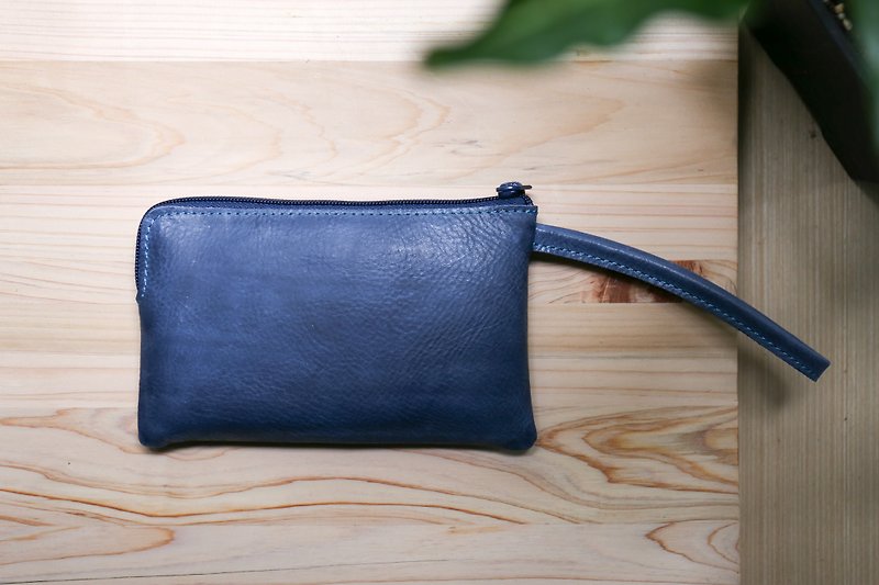 "Play skin girl" gray blue _ random package - Clutch Bags - Genuine Leather Blue