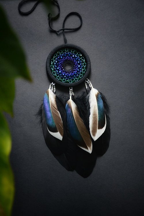 VIDADREAMS Blue black green Dream catcher with natural feathers | Native American style