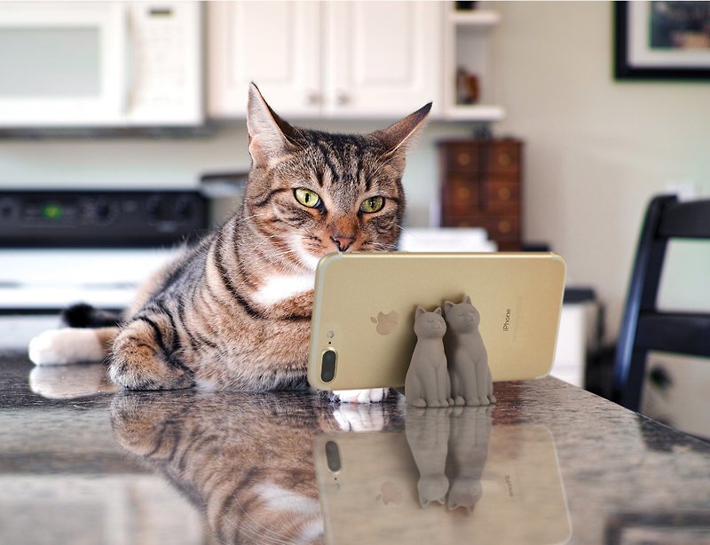 美國【Fred & Friends】Cat Call喵貓造型手機站立架 - 其他 - 矽膠 灰色