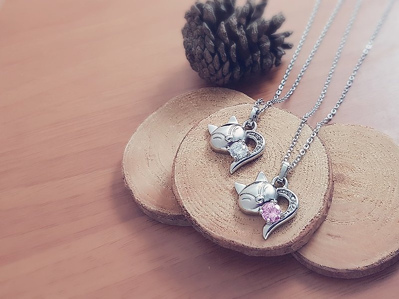 Fox stainless steel  pendant - Necklaces - Stainless Steel Pink