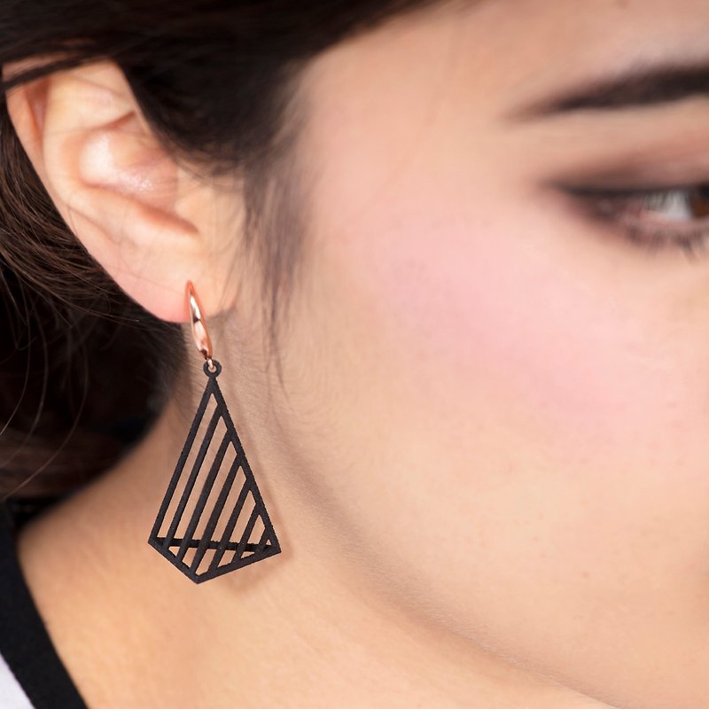 3D打印三角體耳環 (L)  (黑色) | 幻覺系列 - 耳環/耳夾 - 塑膠 黑色