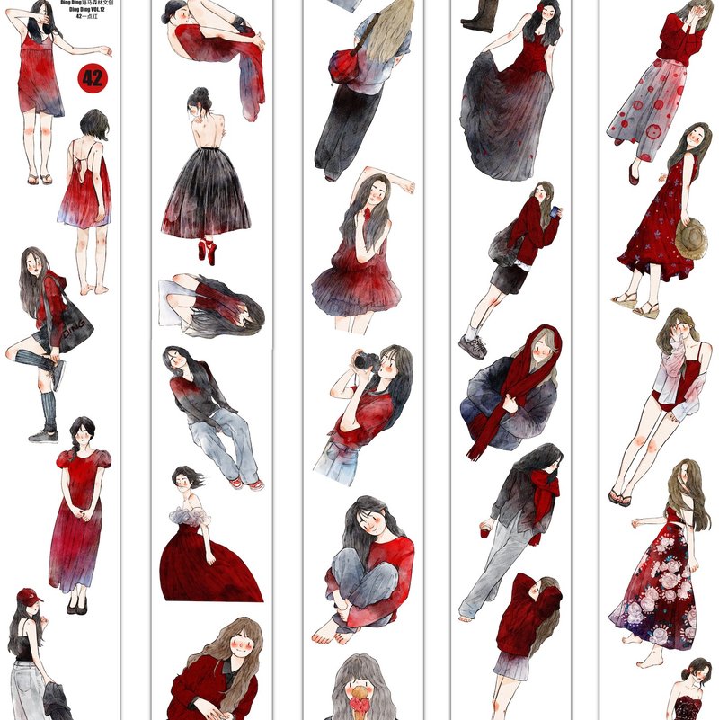 一點紅 雰囲気ガール PET 和紙膠帶 10米卷 (kiss-cut) - 紙膠帶/和紙/PET - 其他材質 紅色