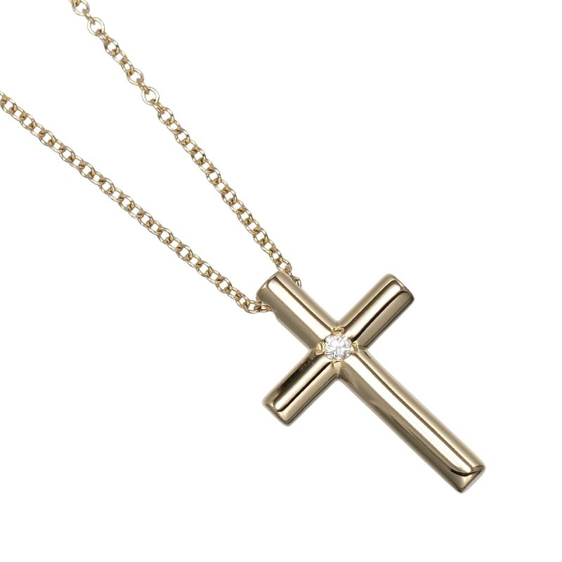【日本直送】ティファニー TIFFANY&Co. クロス ネックレス K18YG イエローゴールド ダイヤモンド 約3.4g【中古】Aランク - 項鍊 - 貴金屬 金色