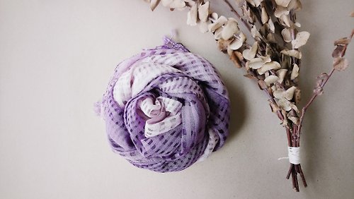 知染生活 知染生活-天然植物染格紋絲棉圍巾/紫