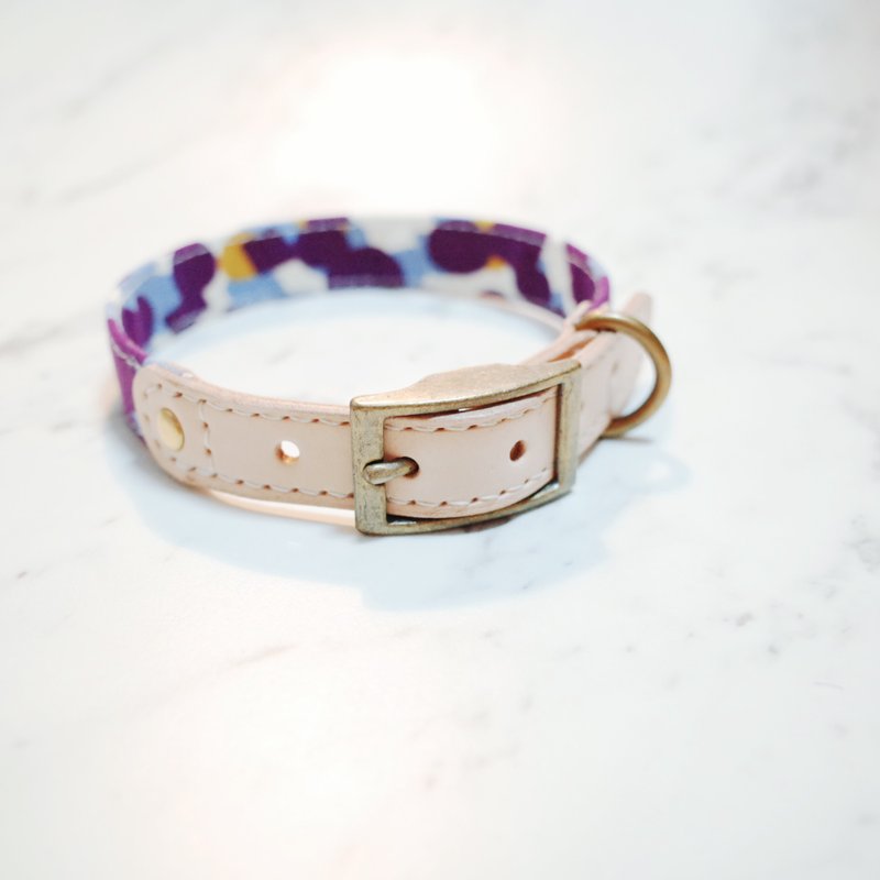 Dog collar size M romantic purple dots with bells can be purchased additional tags - Collars & Leashes - Cotton & Hemp 