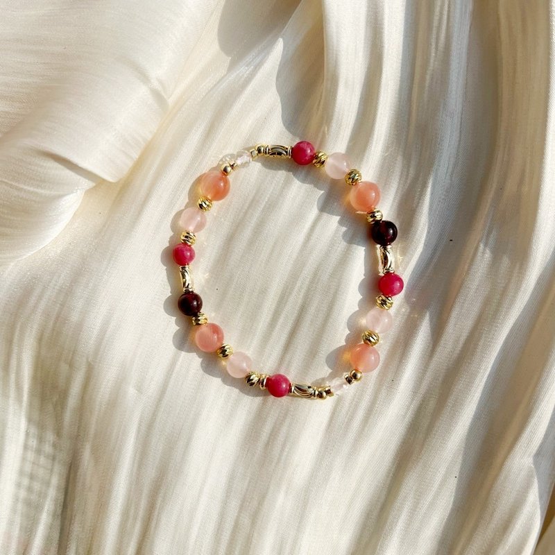 The Promise Under the Flowering Tree//Pink Salt Source Agate Purple Tooth Black Pink Crystal Rhodonite Crystal Bracelet - Bracelets - Crystal 