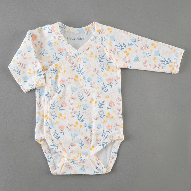 【Deux Filles Organic Cotton】Baby Long Sleeve Side Open Onesies/ Jumpsuit Floral - ชุดทั้งตัว - ผ้าฝ้าย/ผ้าลินิน 