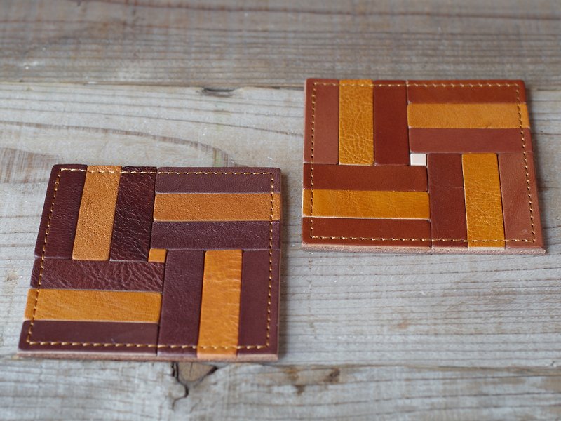 Nume leather mosaic coaster (G) - Coasters - Genuine Leather Brown