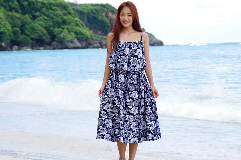 Sunflower print camisole browsing one piece <navy> - One Piece Dresses - Other Materials Blue