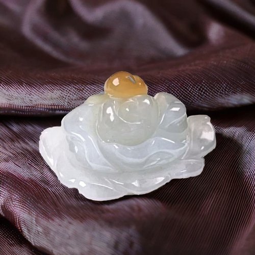 瓔珞翡翠 冰種飄黃翡翠牡丹花 | 天然緬甸玉翡翠A貨 | 送禮