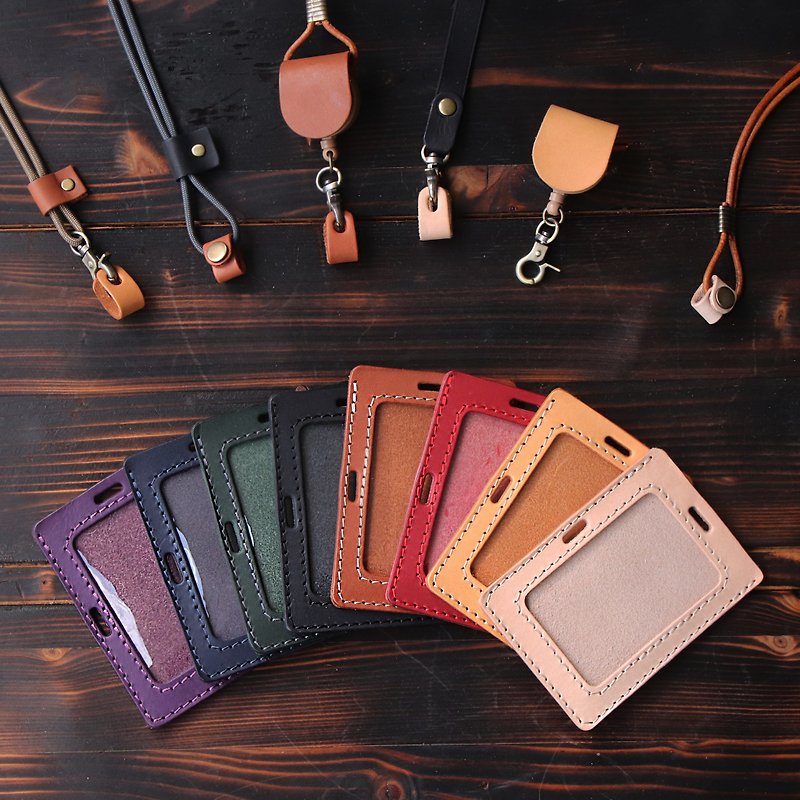 Combination with rope|vegetable tanned leather straight and horizontal dual-use identification card holder|GOGORO card holder - ID & Badge Holders - Genuine Leather Multicolor