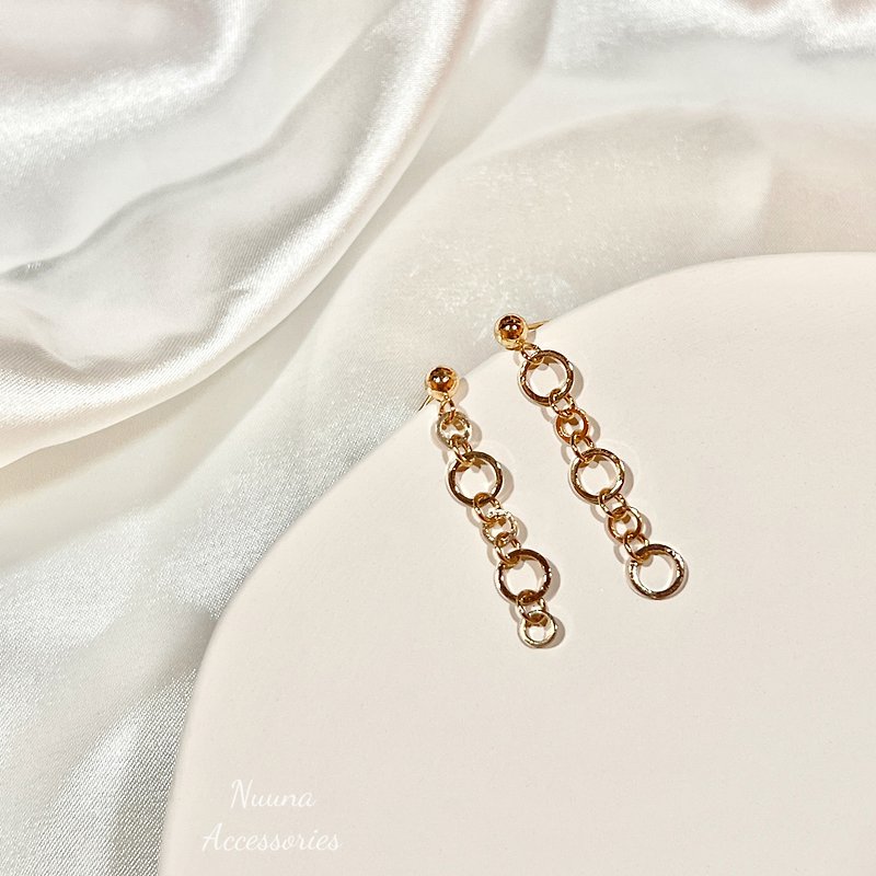 14KGF l circle round l geometric pattern earrings - Earrings & Clip-ons - Precious Metals Gold