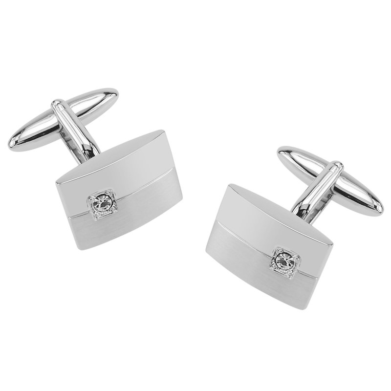 Two Tone Crystal Inlaid Cufflinks - Cuff Links - Other Metals Silver