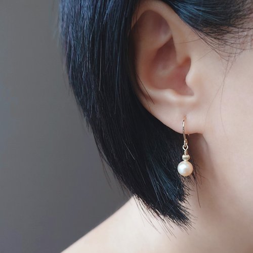 Joyce Wu Handmade Jewelry 天然香檳淡金 粉膚色 正圓海水珍珠 14Kgf 包金耳環 客製